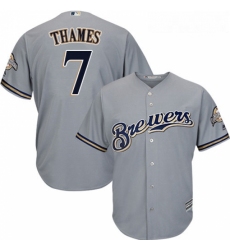 Youth Majestic Milwaukee Brewers 7 Eric Thames Replica Grey Road Cool Base MLB Jersey