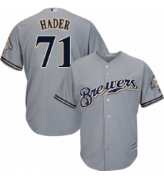 Youth Majestic Milwaukee Brewers 71 Josh Hader Authentic Grey Road Cool Base MLB Jersey 