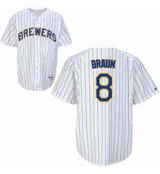 Youth Majestic Milwaukee Brewers 8 Ryan Braun Authentic WhiteBlue Strip MLB Jersey