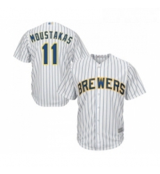 Youth Milwaukee Brewers 11 Mike Moustakas Replica White Home Cool Base Baseball Jersey 