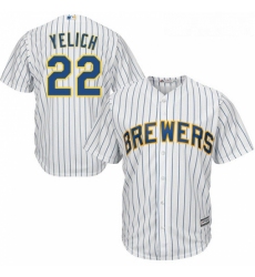 Youth Milwaukee Brewers 22 Christian Yelich White Strip Cool Base Stitched MLB Jersey 