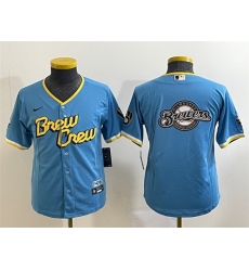 Youth Milwaukee Brewers Powder Blue Team Big Logo City Connect Stitched Jersey