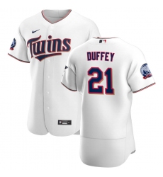 Men Minnesota Twins 21 Tyler Duffey Men Nike White Home 2020 60th Season Flex Base Team MLB Jersey