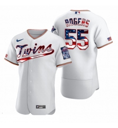 Men Minnesota Twins 55 Taylor Rogers Men Nike White Fluttering USA Flag Limited Edition Flex Base MLB Jersey