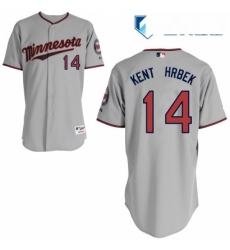 Mens Majestic Minnesota Twins 14 Kent Hrbek Authentic Grey Road Cool Base MLB Jersey