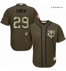 Mens Majestic Minnesota Twins 29 Rod Carew Replica Green Salute to Service MLB Jersey