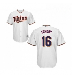 Mens Minnesota Twins 16 Jonathan Schoop Replica White Home Cool Base Baseball Jersey 