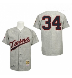 Mens Mitchell and Ness 1969 Minnesota Twins 34 Kirby Puckett Replica Grey Throwback MLB Jersey