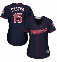 Womens Majestic Minnesota Twins 15 Jason Castro Replica Navy Blue Alternate Road Cool Base MLB Jersey