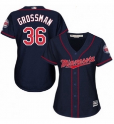 Womens Majestic Minnesota Twins 36 Robbie Grossman Replica Navy Blue Alternate Road Cool Base MLB Jersey 