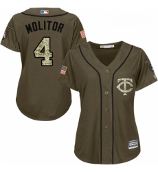 Womens Majestic Minnesota Twins 4 Paul Molitor Replica Green Salute to Service MLB Jersey