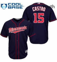 Youth Majestic Minnesota Twins 15 Jason Castro Authentic Navy Blue Alternate Road Cool Base MLB Jersey