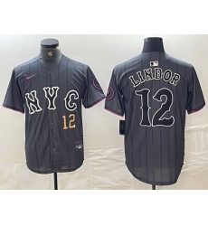 Men New York Mets 12 Francisco Lindor Graphite 2024 City Connect Limited Stitched Baseball Jersey 6