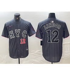 Men New York Mets 12 Francisco Lindor Graphite 2024 City Connect Limited Stitched Baseball Jersey 7