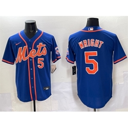 Men New York Mets 5 David Wright Blue Cool Base Stitched Baseball Jersey
