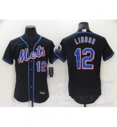 Men Nike New York Mets 12 Francisco Lindor Black Elite Jersey