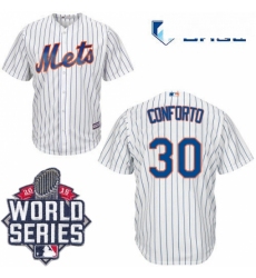 Mens Majestic New York Mets 30 Michael Conforto Authentic White Home Cool Base 2015 World Series MLB Jersey