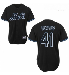 Mens Majestic New York Mets 41 Tom Seaver Authentic Black Fashion MLB Jersey