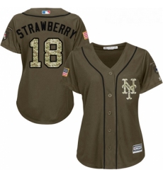 Womens Majestic New York Mets 18 Darryl Strawberry Replica Green Salute to Service MLB Jersey