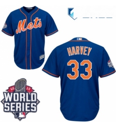 Womens Majestic New York Mets 33 Matt Harvey Authentic Blue 2015 World Series MLB Jersey