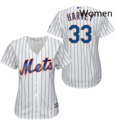 Womens Majestic New York Mets 33 Matt Harvey Authentic WhiteBlue Strip MLB Jersey