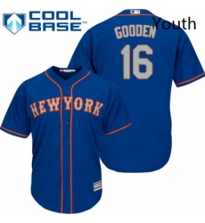 Youth Majestic New York Mets 16 Dwight Gooden Replica Royal Blue Alternate Road Cool Base MLB Jersey