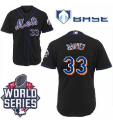 Youth Majestic New York Mets 33 Matt Harvey Authentic Black Cool Base 2015 World Series MLB Jersey