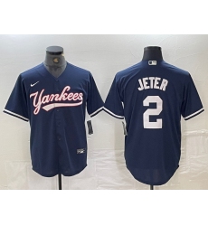 Men New York Yankees 2 Derek Jeter Navy Cool Base Stitched Baseball Jersey