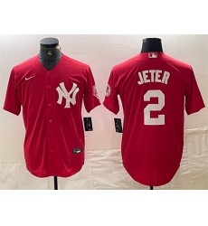 Men New York Yankees 2 Derek Jeter Red Cool Base Stitched Baseball Jersey