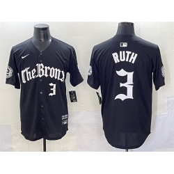 Men New York Yankees 3 Babe Ruth Black  27Gothic Legacy Edition 27 Vapor Premier Limited Stitched Baseball Jersey