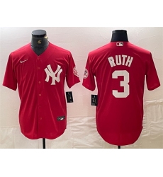 Men New York Yankees 3 Babe Ruth Red Cool Base Stitched Baseball Jersey