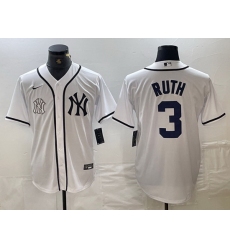 Men New York Yankees 3 Babe Ruth White Cool Base Stitched Baseball Jersey