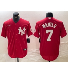Men New York Yankees 7 Mickey Mantle Red Cool Base Stitched Baseball Jersey
