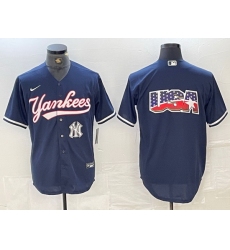 Men New York Yankees Big LOGO Navy Cool Base Stitched Baseball Jersey 23