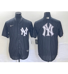 Men New York Yankees Black Team Big Logo With Patch Cool Base Stitched Baseball Jersey 8