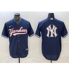 Men New York Yankees Navy Team Big Logo Cool Base Stitched Baseball Jersey 3