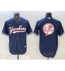 Men New York Yankees Navy Team Big Logo Cool Base Stitched Baseball Jersey 4