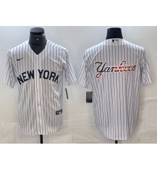 Men New York Yankees Team Big Logo White Cool Base Stitched Baseball Jersey 4