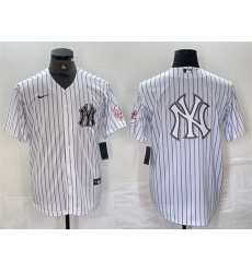 Men New York Yankees White Team Big Logo Cool Base Stitched Baseball Jersey 4