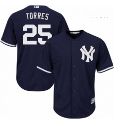 Mens Majestic New York Yankees 25 Gleyber Torres Replica Navy Blue Alternate MLB Jersey 