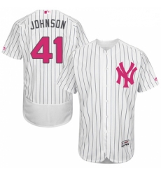 Mens Majestic New York Yankees 41 Randy Johnson Authentic White 2016 Mothers Day Fashion Flex Base MLB Jersey