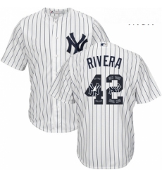 Mens Majestic New York Yankees 42 Mariano Rivera Authentic White Team Logo Fashion MLB Jersey