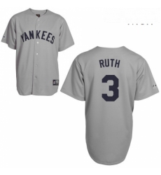 Mens Mitchell and Ness New York Yankees 3 Babe Ruth Replica Grey Throwback MLB Jersey