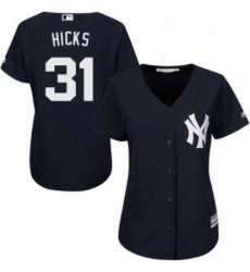 Womens Majestic New York Yankees 31 Aaron Hicks Authentic Navy Blue Alternate MLB Jersey