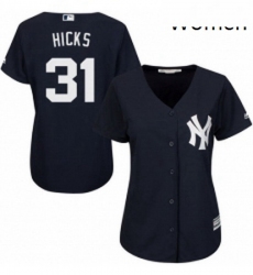 Womens Majestic New York Yankees 31 Aaron Hicks Replica Navy Blue Alternate MLB Jersey