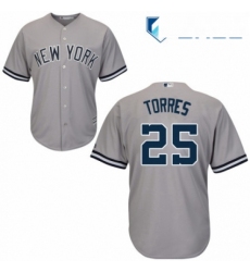 Youth Majestic New York Yankees 25 Gleyber Torres Authentic Grey Road MLB Jersey 