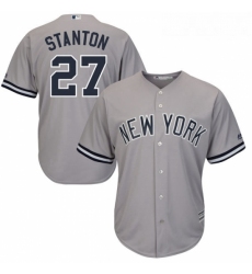 Youth Majestic New York Yankees 27 Giancarlo Stanton Authentic Grey Road MLB Jersey 