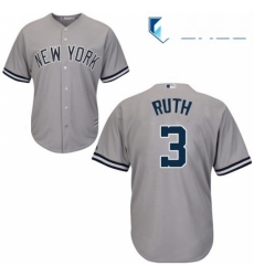 Youth Majestic New York Yankees 3 Babe Ruth Replica Grey Road MLB Jersey
