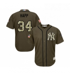 Youth New York Yankees 34 JA Happ Authentic Green Salute to Service Baseball Jersey 