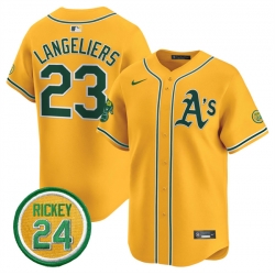 Men Oakland Athletics 23 Shea Langeliers Yellow 2024 Limited With Rickey Henderson Patch Stitched Jersey